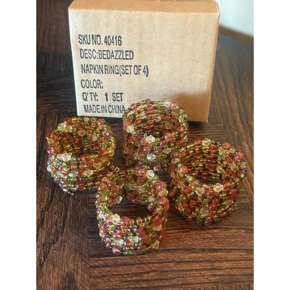 NIB Southern Living At Home Bedazzled Napkin Rings Set of 4 Beaded Thanksgiving